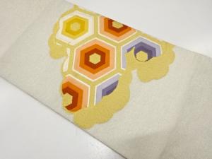 綴れ　雲取りに重ね亀甲模様織り出し　名古屋帯